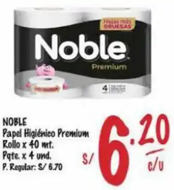 MaxiAhorro NOBLE Papel Higiénico Premium Rollo x 40 mt. Pqte. x 4 und. oferta