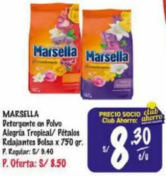 MaxiAhorro MARSELLA Detergente en Polvo Alegria Tropical/ Pétalos Relajantes Bolsa x 750 gr. oferta