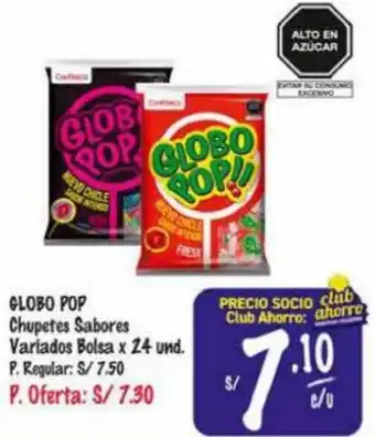 MaxiAhorro GLOBO POP Chupetes Sabores 90 Variados Bolsa x 24 und. oferta