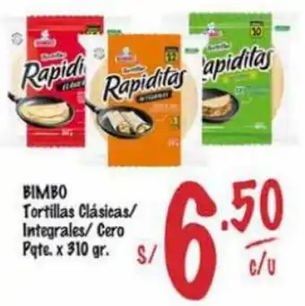 MaxiAhorro BIMBO Tortillas Clásicas/ Integrales/ Cero Pgte. x 310 gr. oferta