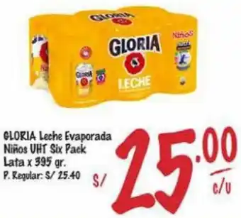 GLORIA Leche Evaporada Niños UHT Six Pack Lata x 395 gr.