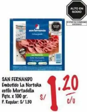 MaxiAhorro SAN FERNANDO Embutido La Norteña estilo Mortadella Pqte. x 100 gr. oferta