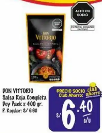MaxiAhorro DON VITTORIO Salsa Roja Completa Doy Pack x 400 gr. oferta