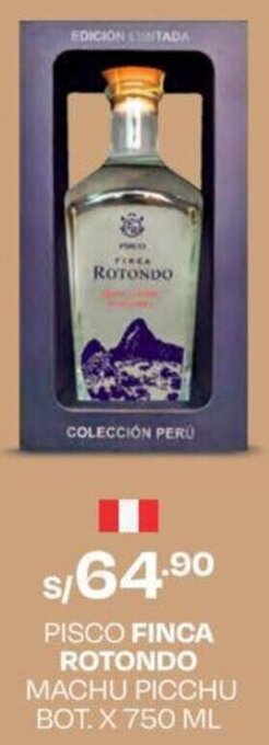 Wong PISCO FINCA ROTONDO MACHU PICCHU BOT. X 750 ML oferta