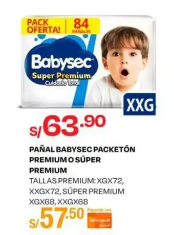 Wong PAÑAL BABYSEC PACKETÓN PREMIUM O SÚPER PREMIUM TALLAS PREMIUM: XGX72, XXGX72, SÚPER PREMIUM XGX68, XXGX68 oferta