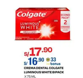 Wong CREMA DENTAL COLGATE LUMINOUS WHITE BIPACK X 75 ML oferta