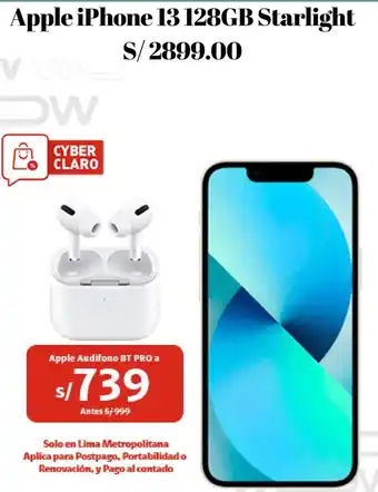 Claro Apple iPhone 13 128GB Starlight oferta