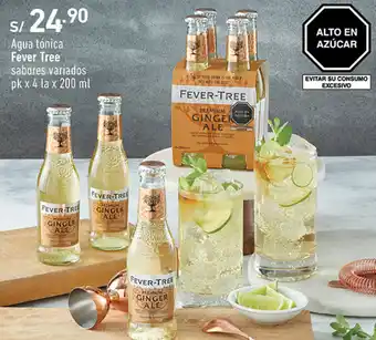 Vivanda Agua tónica Fever Tree sabores variados pk x 4 la x 200 ml oferta