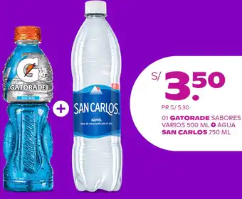 Tambo GATORADE SABORES VARIOS 500 ML AGUA SAN CARLOS 750 ML oferta