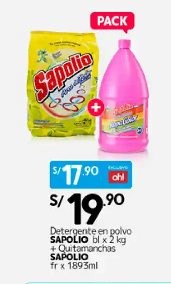Plaza Vea Sapolio Detergente en polvo 2kg + Sapolio Quitamanchas 1893ml oferta