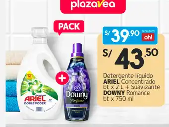 Plaza Vea Ariel Detergente Liquido 2L + Downy Romance Suavizante 750ml oferta