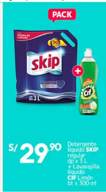Plaza Vea Skip Detergente Liquido 3L + CIF Lavavajilla Liquido 300ml oferta