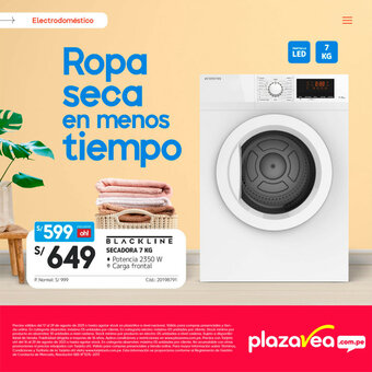 Plaza Vea Blackline Secadora 7kg oferta
