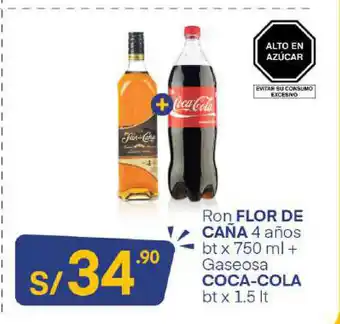 Plaza Vea Flor de Caña Ron 750ml + Coca-cola Gaseosa 1.5lt oferta
