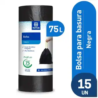 Tottus Bolsa de basura negra 75 l oferta