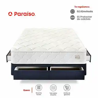 Tottus Cama pocket max queen con cajones - azul oferta