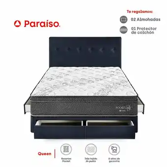 Tottus Dormitorio pocket star queen con cajones - azul oferta