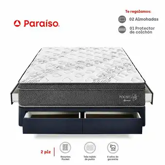 Tottus Cama pocket star 2 plazas con cajones - azul oferta