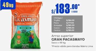 Makro Arroz superior GRAN PACASMAYO Saco x 49 kg oferta