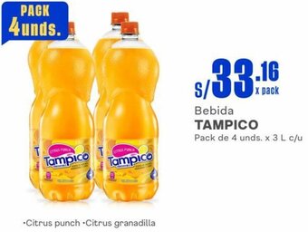 Makro Bebida TAMPICO Pack de 4 unds. x 3 L c/u oferta