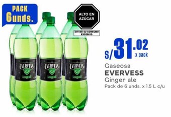 Makro Gaseosa EVERVESS Ginger ale Pack de 6 unds. x 1.5 L c/u oferta