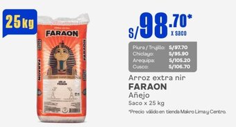 Makro Arroz extra nir FARAON Añejo Saco x 25 kg oferta