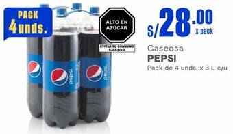 Makro Gaseosa PEPSI Pack de 4 unds. x 3 L c/u oferta