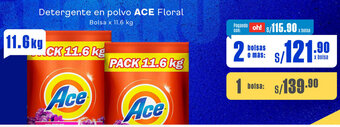 Makro Detergente en polvo ACE Floral Bolsa x 11.6 kg oferta
