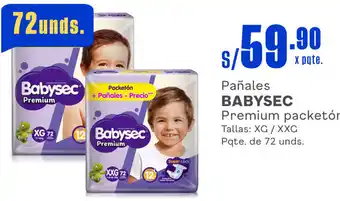 Makro Pañales BABYSEC Premium packetón Tallas: XG / XXG Pqte. de 72 unds. oferta