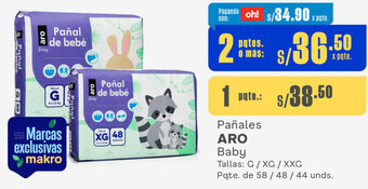 Makro Pañales ARO Baby Tallas: G/XG / XXG Pqte. de 58/48/44 unds. oferta