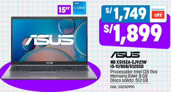 Plaza Vea ASUS NB X515EA-EJ921W 15-11/8GB/512SSD oferta