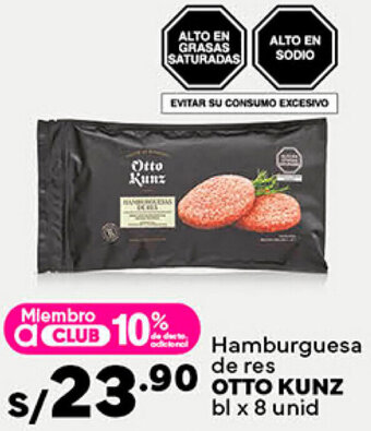 Plaza Vea Hamburguesa de res OTTO KUNZ bl x 8 unid oferta