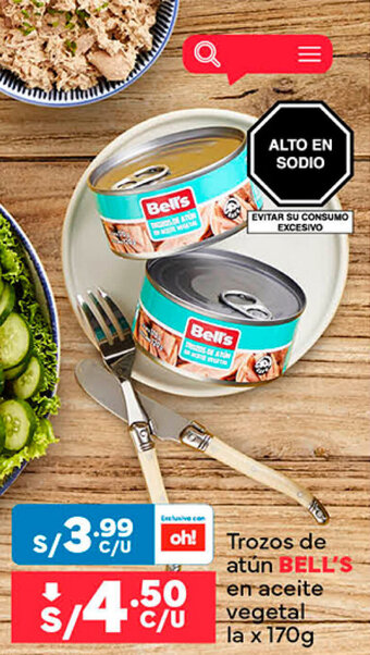Plaza Vea Trozos de atún BELL'S en aceite vegetal la x 170g oferta