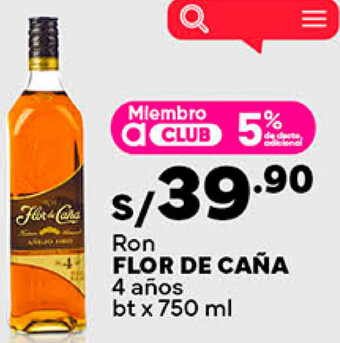 Plaza Vea Ron FLOR DE CAÑA 4 años bt x 750 ml oferta