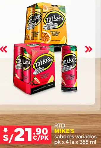 Plaza Vea RTD MIKE'S sabores variados pk x 4 lax 355 ml oferta