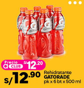Plaza Vea Rehidratante GATORADE pk x 6 bt x 500 ml oferta