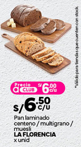 Plaza Vea Pan laminado centeno/multigrano / muesli LA FLORENCIA x unid oferta