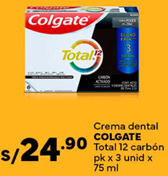 Plaza Vea Crema dental COLGATE Total 12 carbón pk x 3 unid x 75 ml oferta