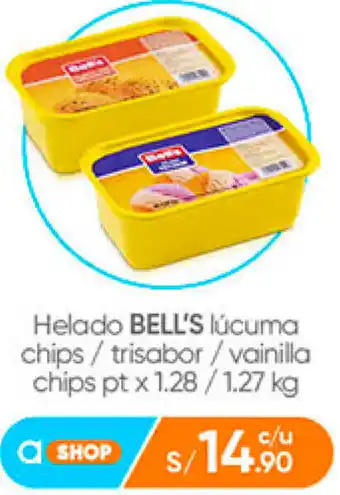 Plaza Vea Helado BELL'S lúcuma chips / trisabor / vainilla chips pt x 1.28/1.27 kg oferta