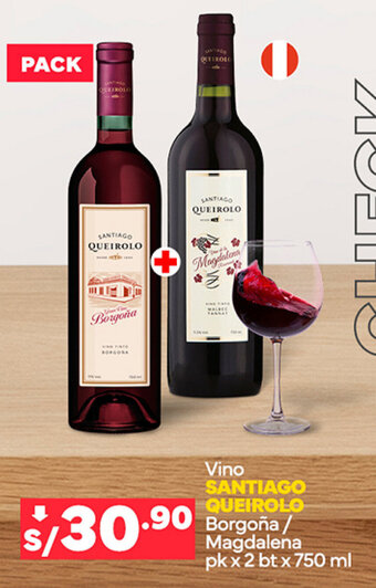 Plaza Vea Vino SANTIAGO QUEIROLO Borgoña/ Magdalena pk x 2 bt x 750 ml oferta