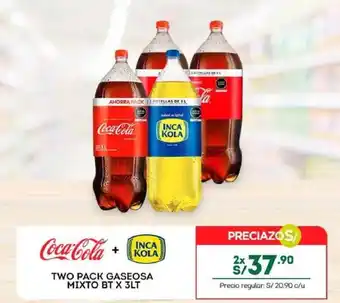 Tottus Coca-Cola + INCA KOLA TWO PACK GASEOSA MIXTO BT X 3LT oferta
