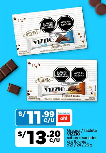 Plaza Vea Gragea/Tableta VIZZIO sabores variados cj x 10 unid x 21 / 24 / 26 g oferta