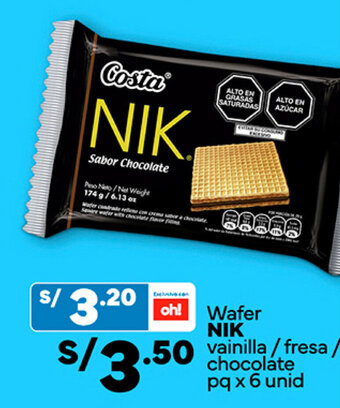 Plaza Vea Wafer NIK vainilla / fresa / chocolate pq x 6 unid oferta