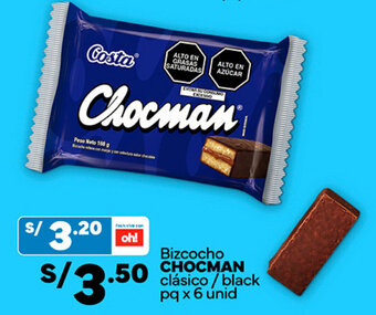 Plaza Vea Bizcocho CHOCMAN clásico / black pq x 6 unid oferta