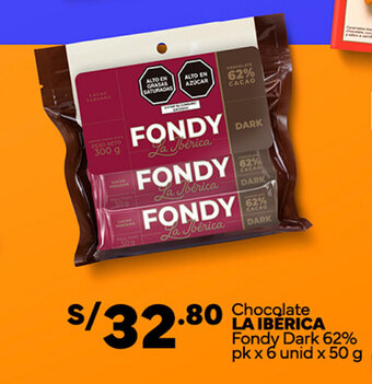 Plaza Vea Chocolate LA IBÉRICA Fondy Dark 62% pk x 6 unid x 50 g oferta