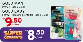 Mifarma GOLD MAN ProQ4 Pack x 2 und | GOLD LADY FemQ4 Máquina de Afeitar Pack x 2 und oferta