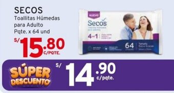 Mifarma SECOS Toallitas Húmedas para Adulto Pqte. x 64 und oferta