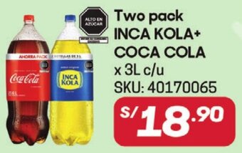 Hiperbodega Precio Uno Two pack INCA KOLA+ COCA COLA x 3L c/u oferta