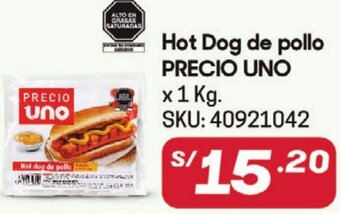 Hiperbodega Precio Uno Hot Dog de pollo PRECIO UNO x 1 Kg. oferta