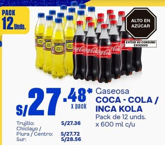 Makro Gaseosa COCA-COLA / INCA KOLA Pack de 12 unds. x 600 ml c/u oferta